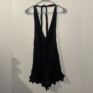 Francesca's Black Halter Ruffle Romper